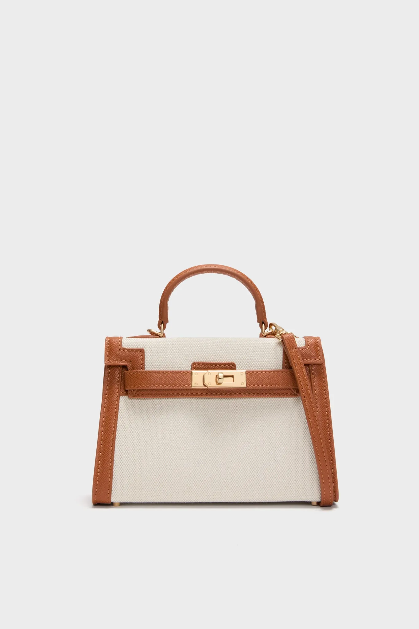 Natural Linen and Tan Hariette Handle Bag sold by Tuckernuck