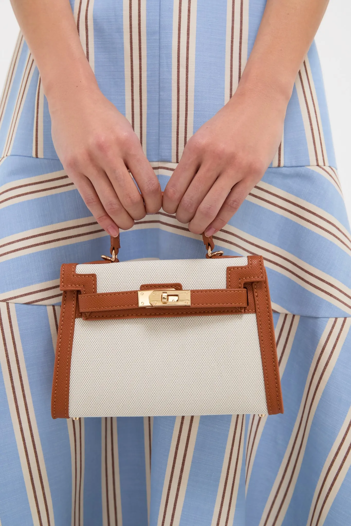 Natural Linen and Tan Hariette Handle Bag sold by Tuckernuck product image thumbnail 2