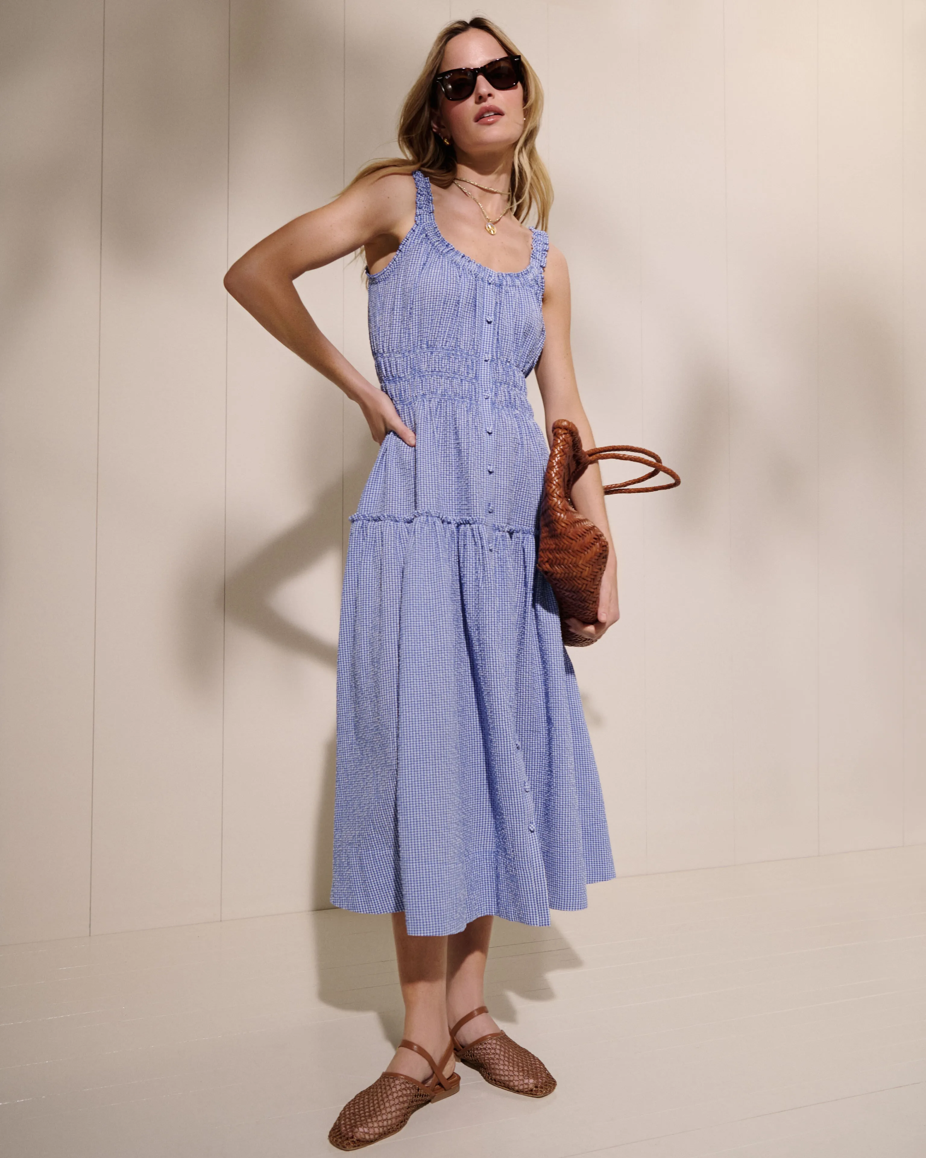 Blue and White Gingham Seersucker Landis Maxi Dress sold by Tuckernuck product image thumbnail 2