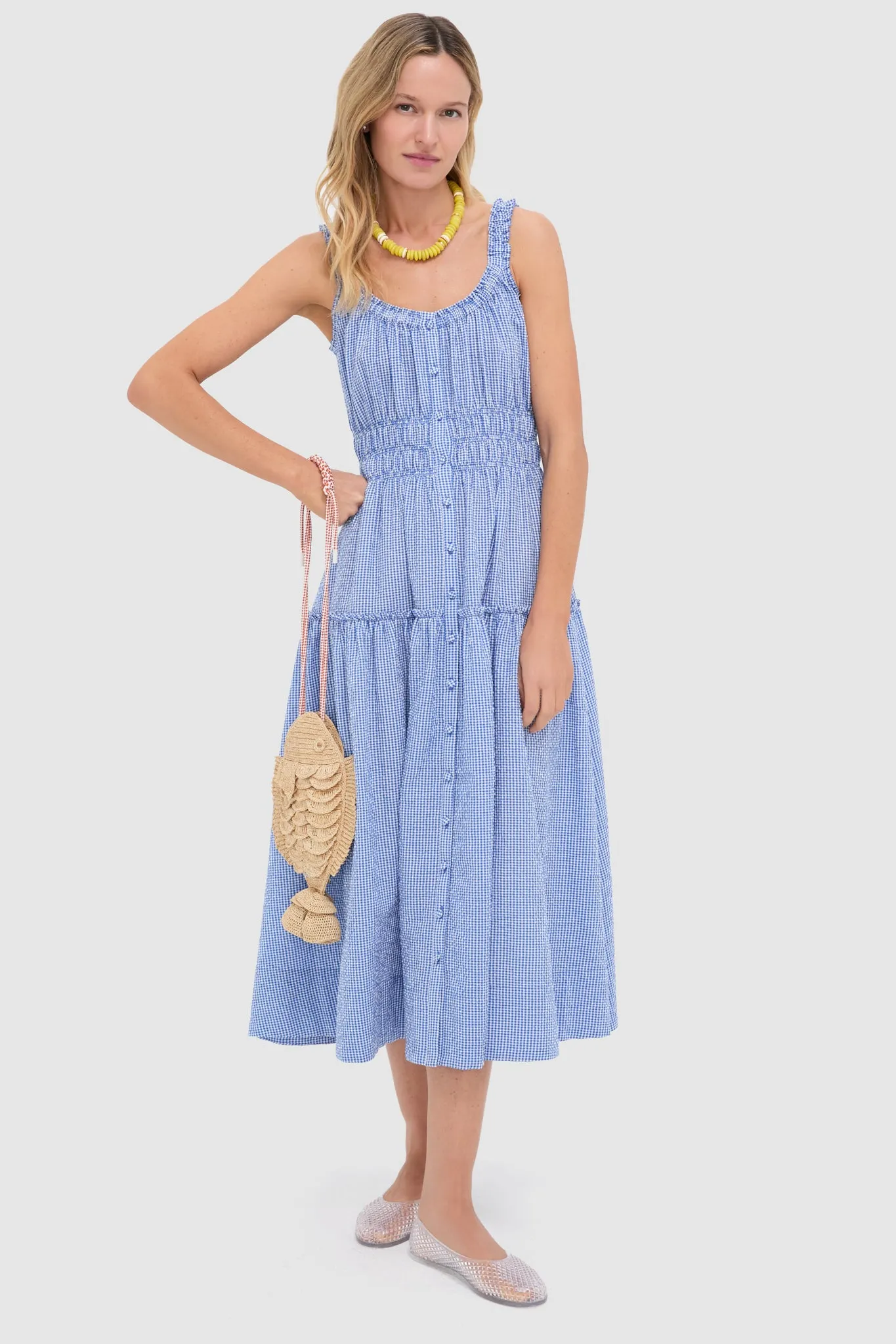 Blue and White Gingham Seersucker Landis Maxi Dress sold by Tuckernuck product image thumbnail 3