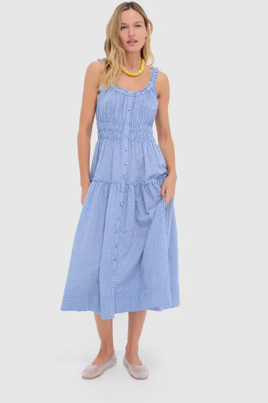 Blue and White Gingham Seersucker Landis Maxi Dress sold by Tuckernuck