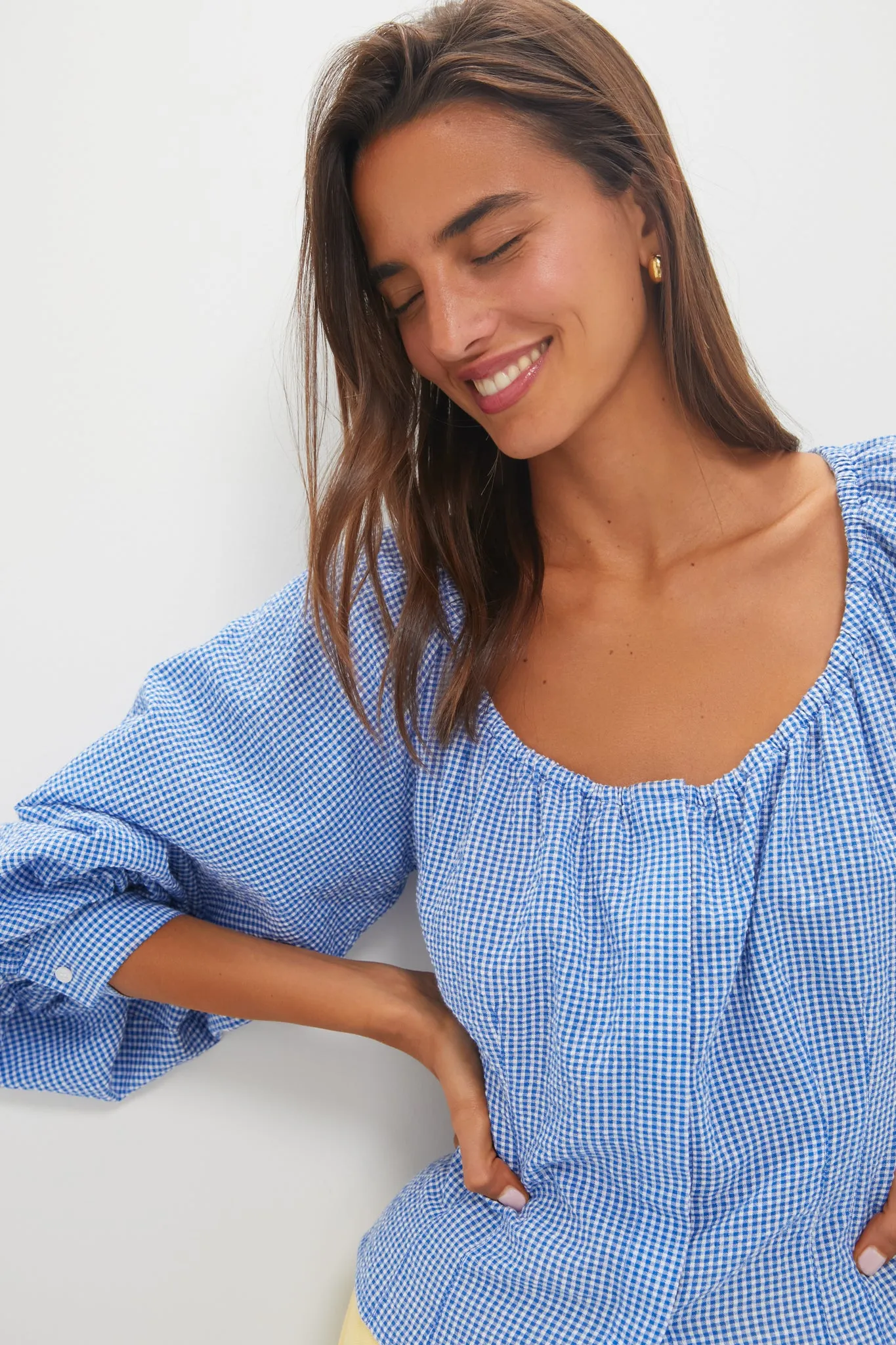 Blue and White Gingham Seersucker Quinn Blouse sold by Tuckernuck product image thumbnail 5