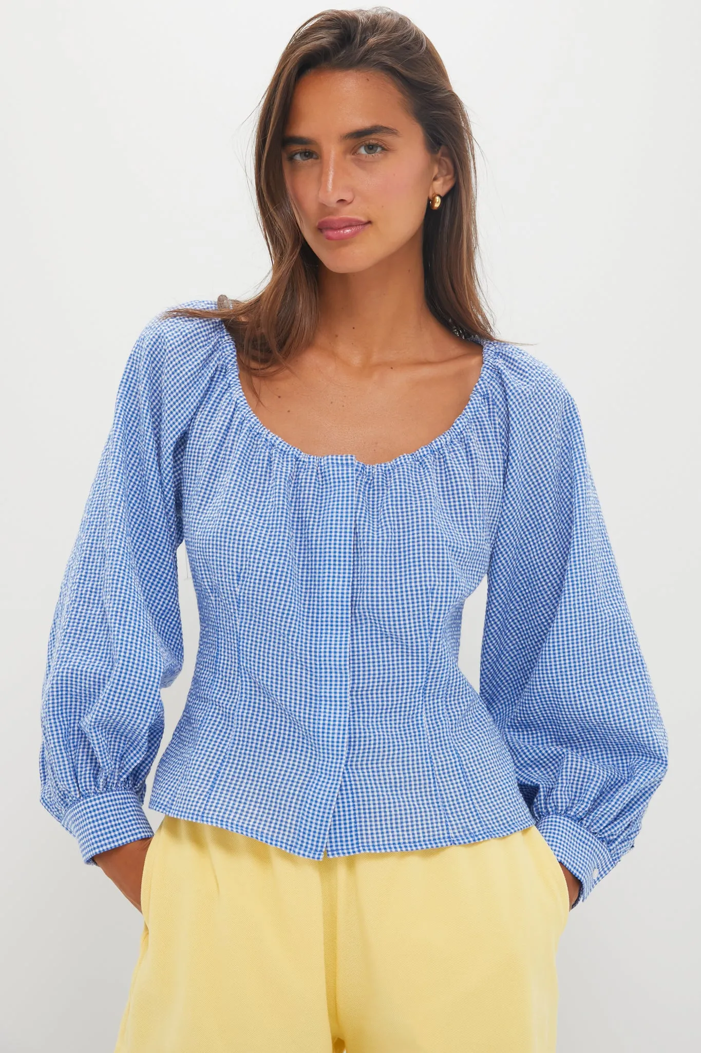 Blue and White Gingham Seersucker Quinn Blouse sold by Tuckernuck product image thumbnail 2