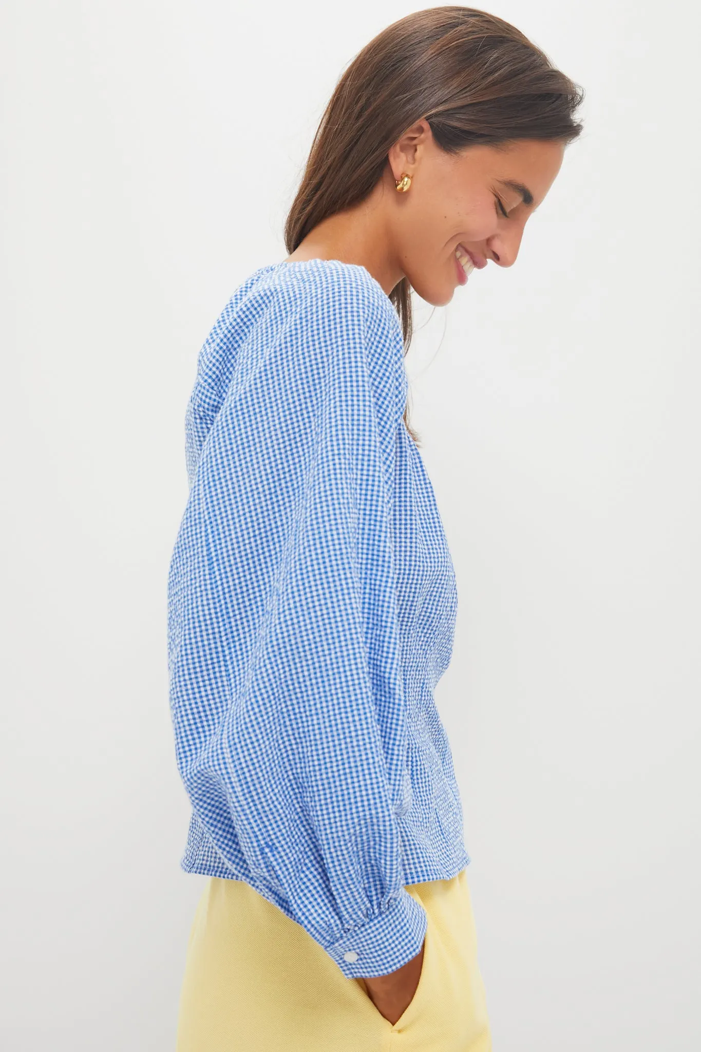 Blue and White Gingham Seersucker Quinn Blouse sold by Tuckernuck product image thumbnail 3