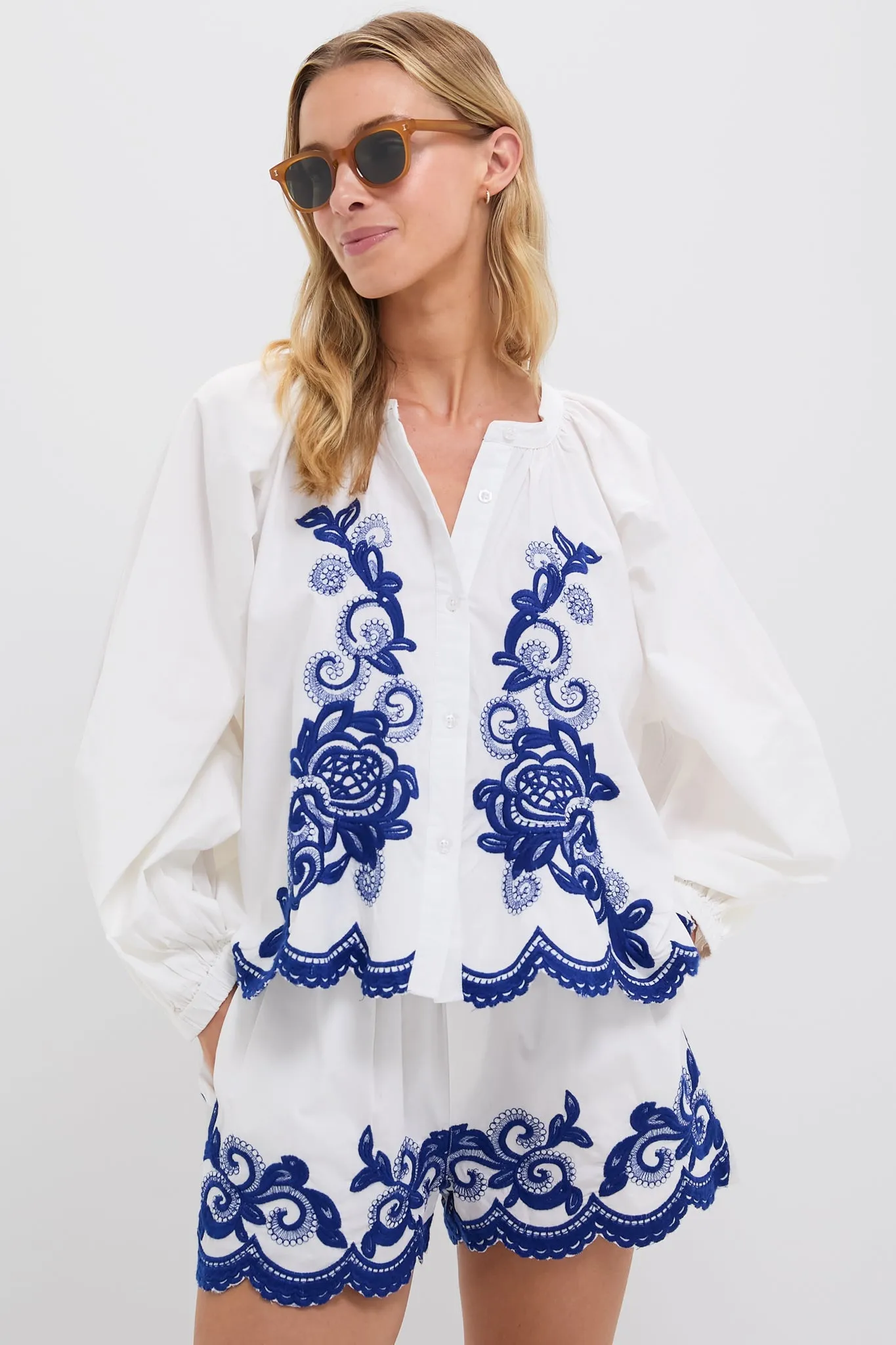 The Navy Detail Minka Shirt sold by Tuckernuck