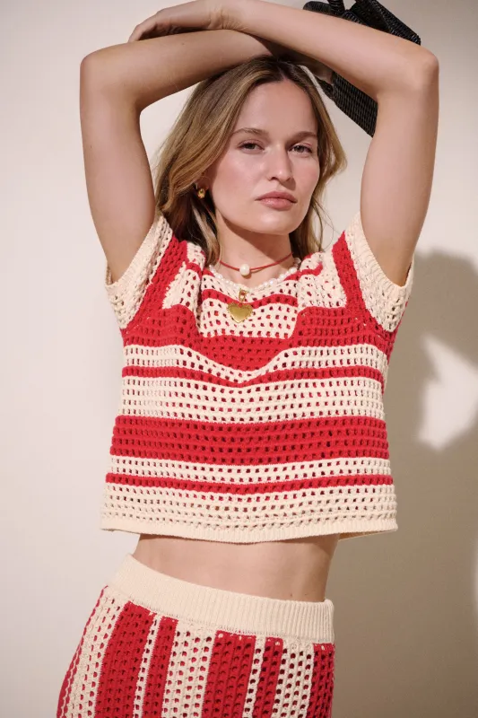 Burnt Red & Beige Striped Knit Ren Top sold by Tuckernuck