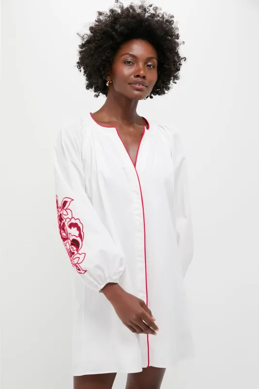 White & Red Embroidery Steph Mini Dress sold by Tuckernuck