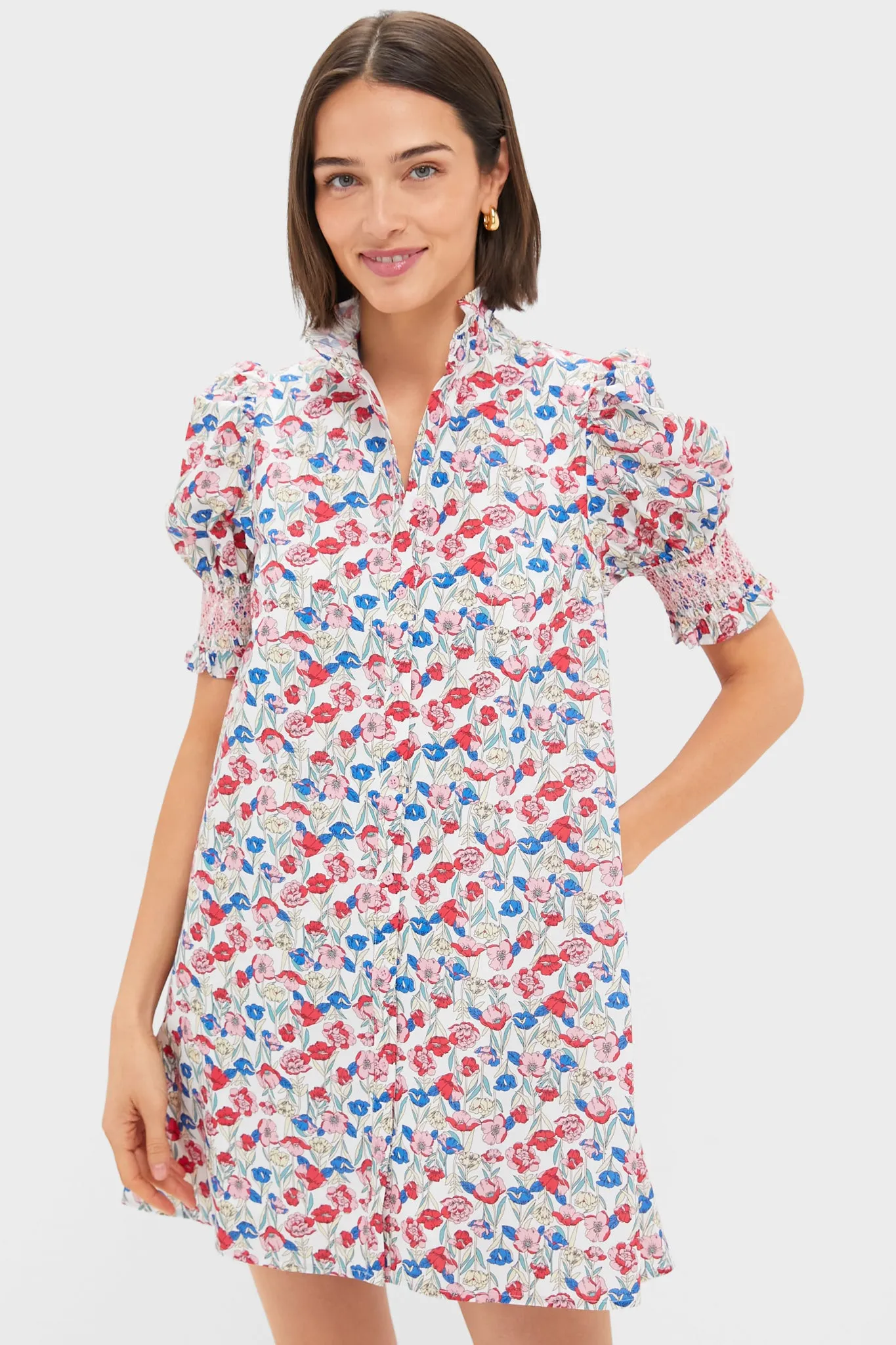 Red & Blue Clover Floral Mini Lou Lou Dress sold by Tuckernuck