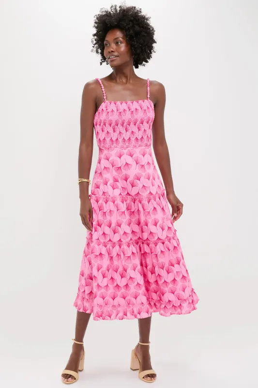Pink and Raspberry Ginkgo Floral Augustine Midi Dress sold by Tuckernuck