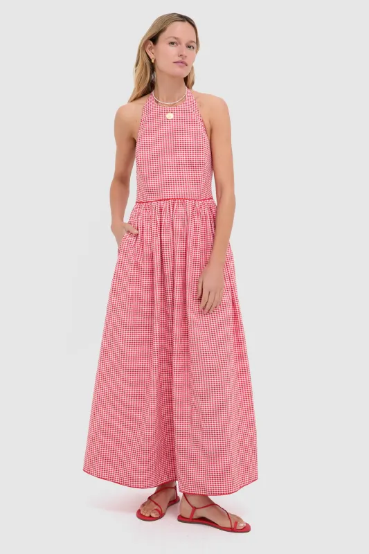 Red Gingham Halter Marcie Dress sold by Tuckernuck