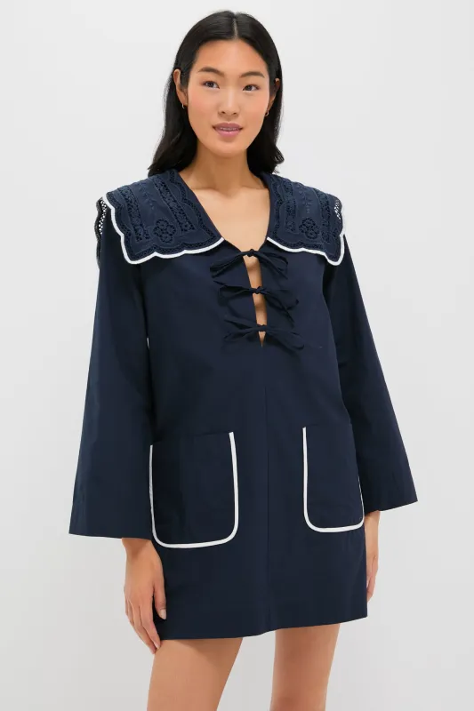 Navy Marie Embroidery Dress sold by Tuckernuck