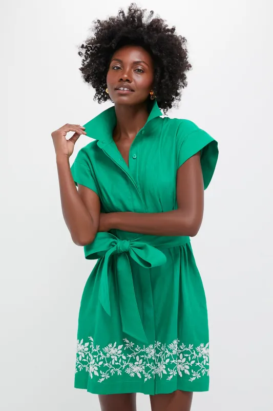 Garden Green Embroidered Cotton Linen Mini Callie Dress sold by Tuckernuck