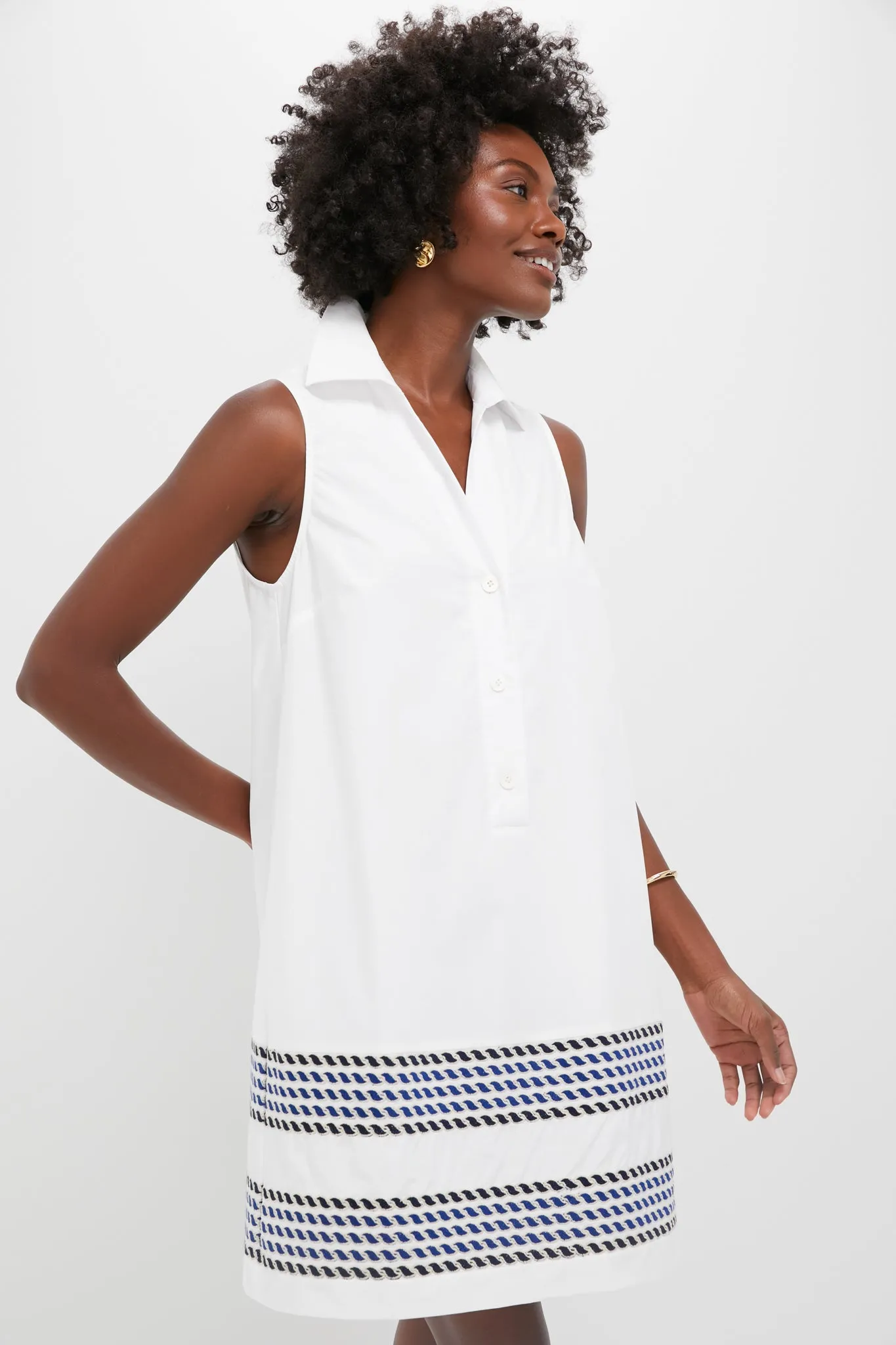 White High Tide Embroidered Stripe Sleeveless Collier Dress sold by Tuckernuck