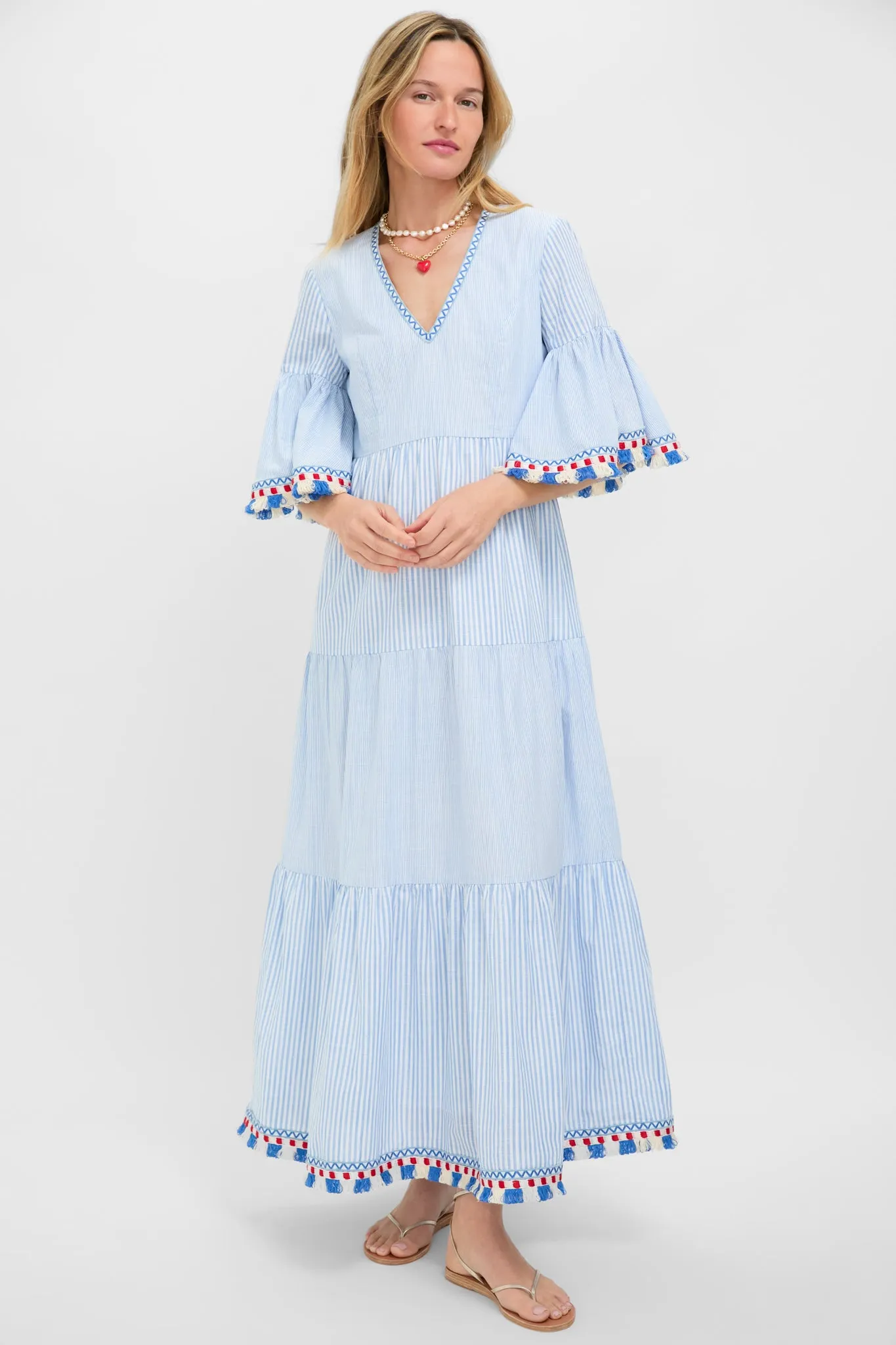 Chambray Stripe Fringe Ginger Dress sold by Tuckernuck