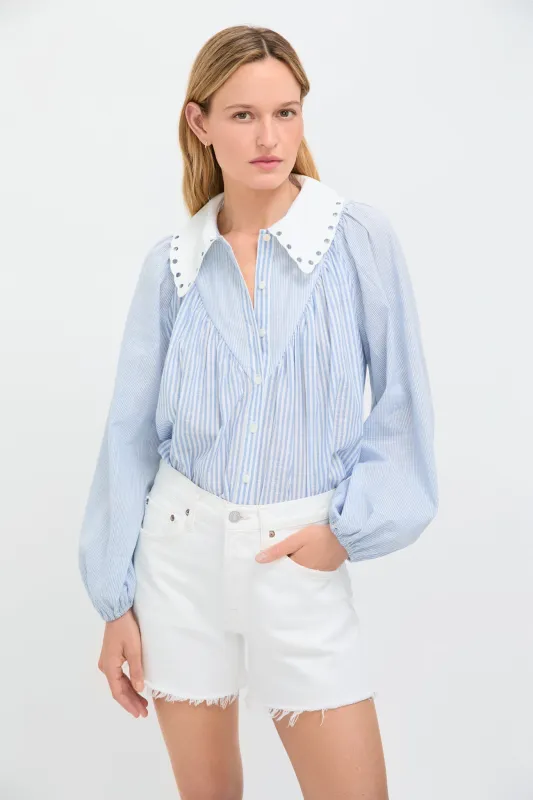 Chambray Stripe Leti Blouse sold by Tuckernuck