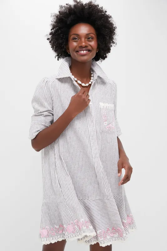 Tan Stripe Embroidered Floral Callahan Shirt Dress sold by Tuckernuck