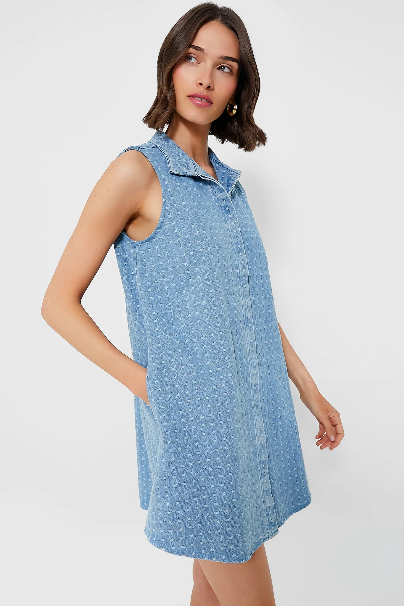 Light Wash Denim Dot Sleeveless Charlie Dress sold by Tuckernuck product image thumbnail 3