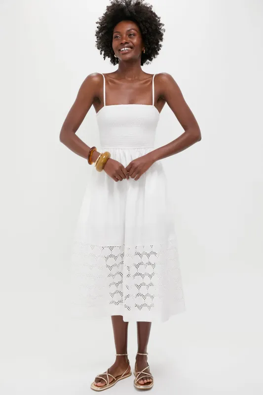 White Smocked Seashell Embroidery Harbor Dress sold by Tuckernuck