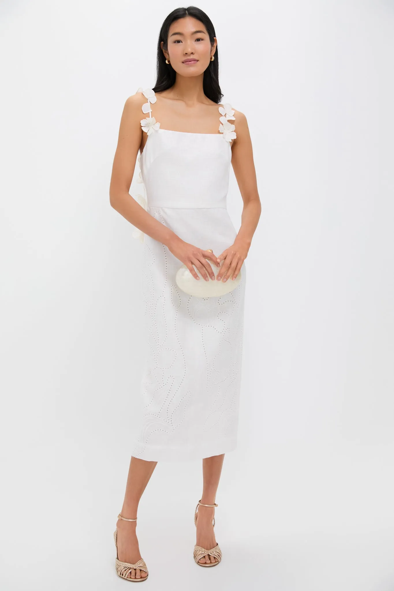 Off White Petalos Embroidered Midi Dress sold by Tuckernuck product image thumbnail 3