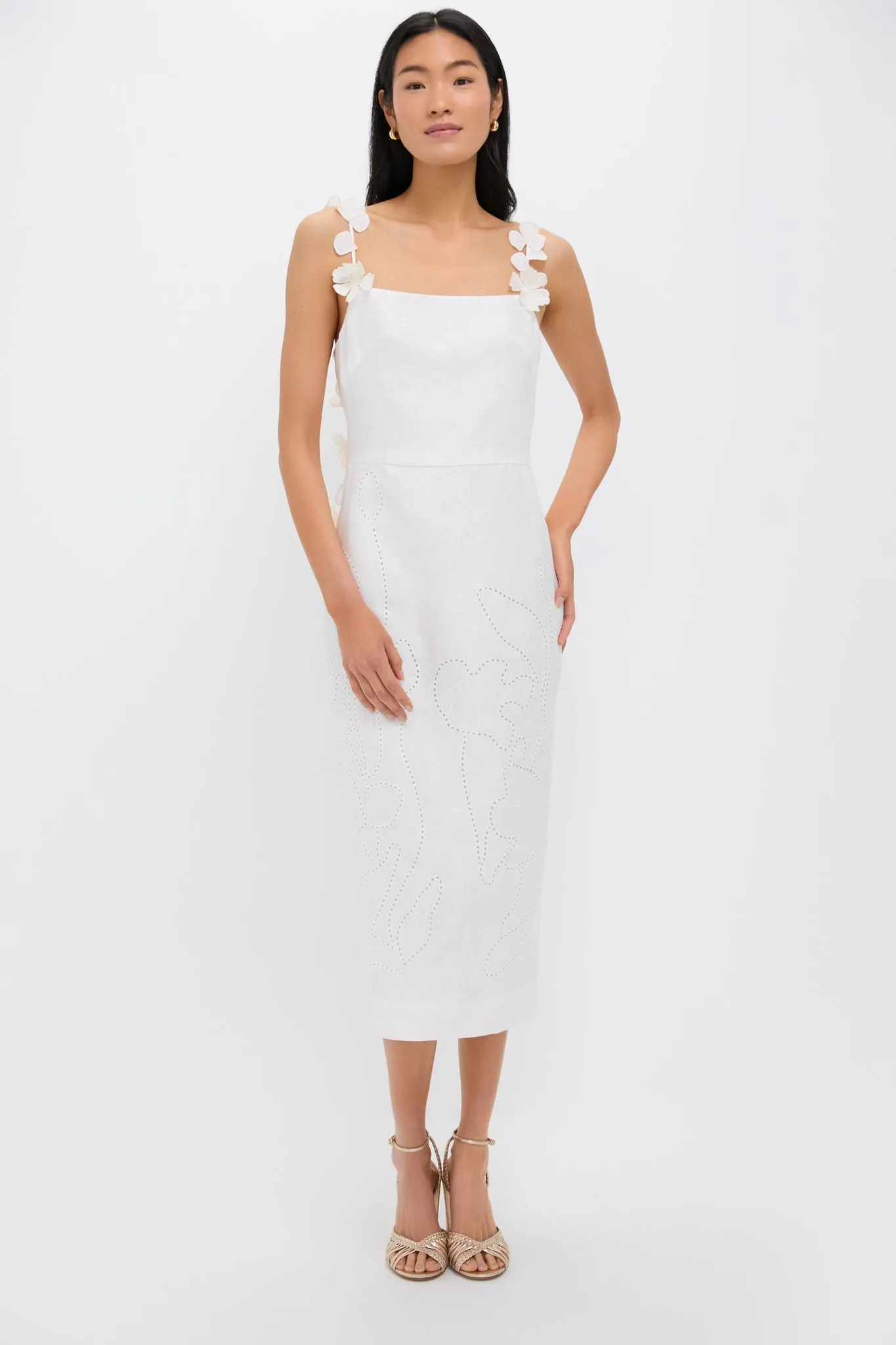Off White Petalos Embroidered Midi Dress sold by Tuckernuck