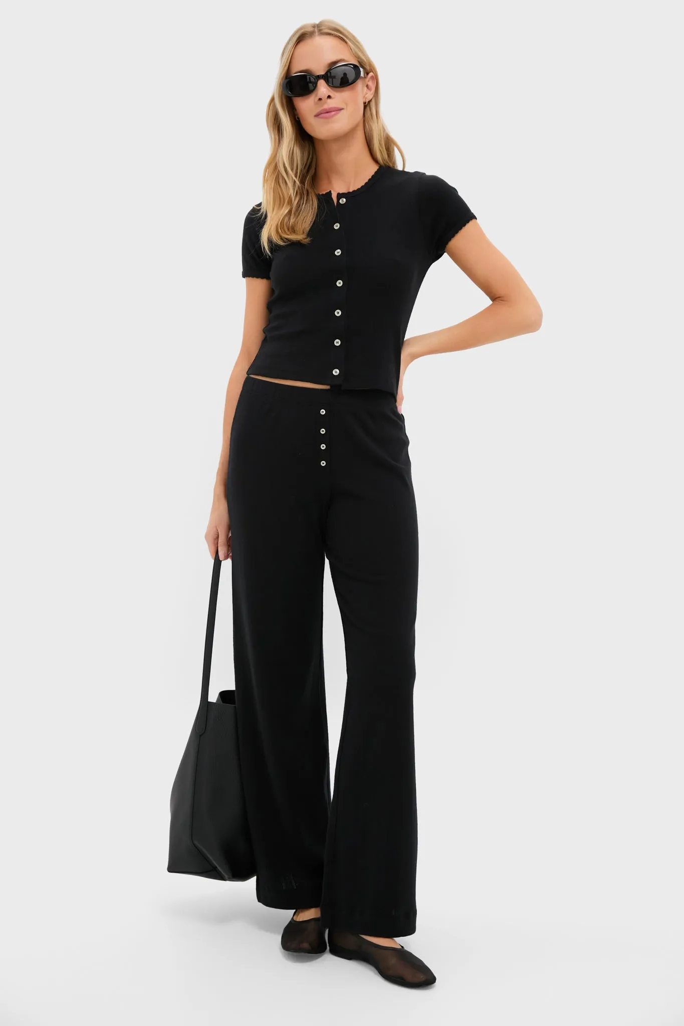 Black Pointelle Short Sleeve Cardigan sold by Tuckernuck product image thumbnail 2