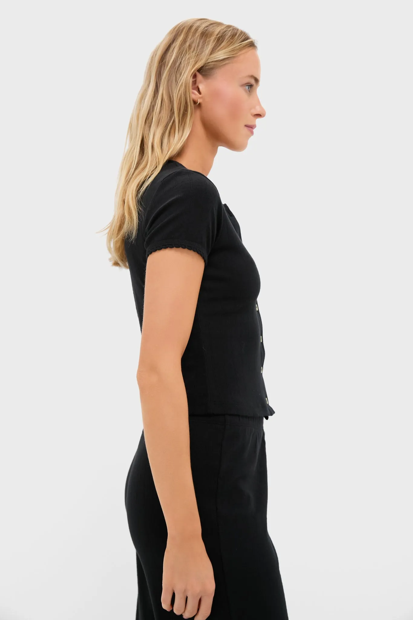 Black Pointelle Short Sleeve Cardigan sold by Tuckernuck product image thumbnail 3