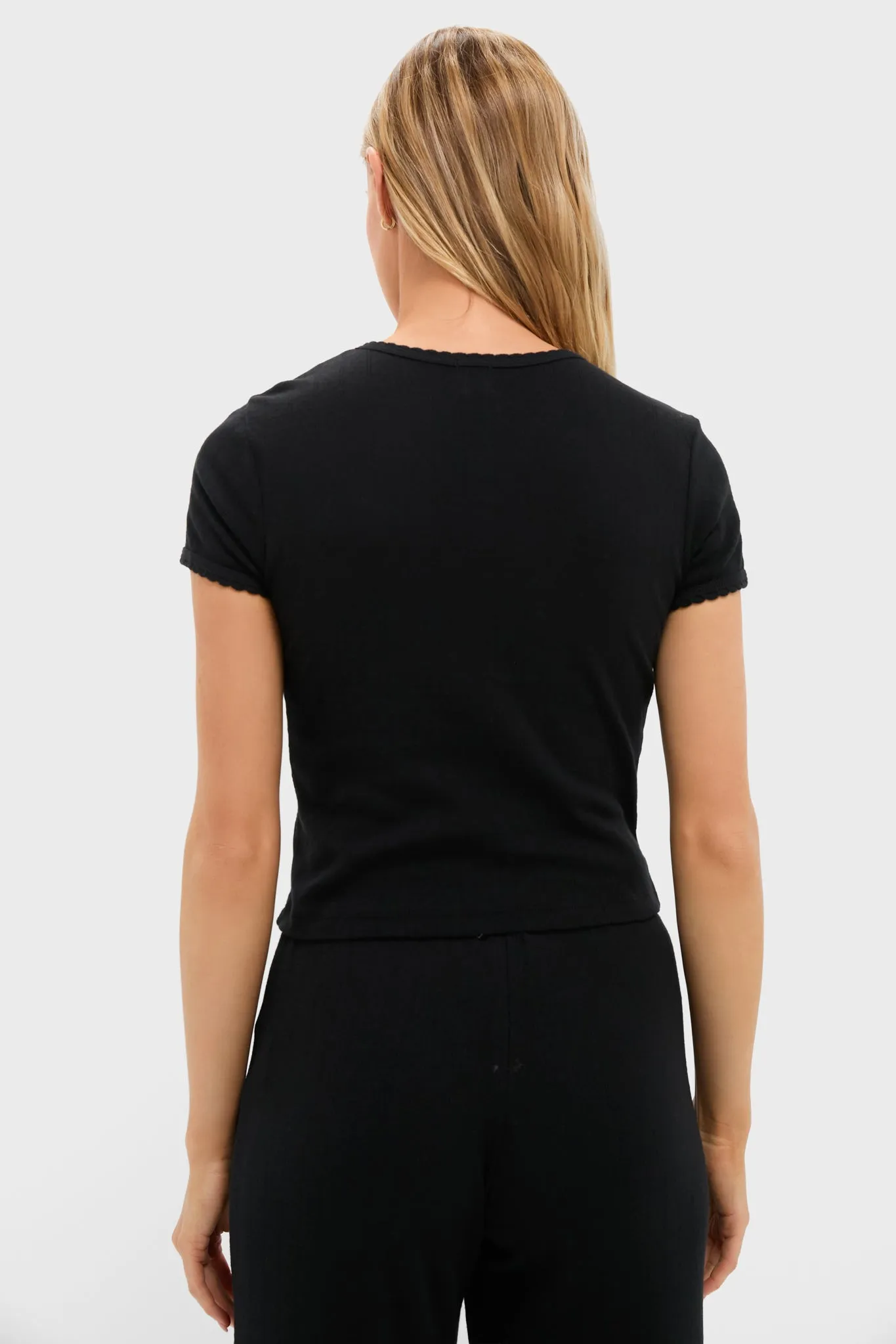 Black Pointelle Short Sleeve Cardigan sold by Tuckernuck product image thumbnail 4