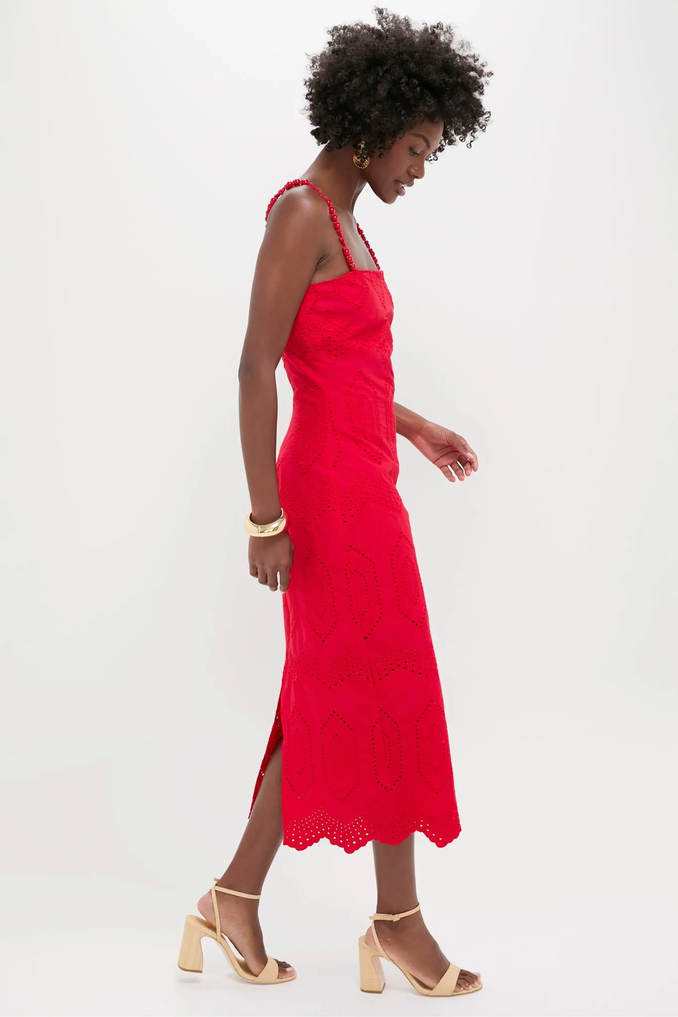Red Eyelet Beaded Strap Midi Ibiza Dress sold by Tuckernuck product image thumbnail 4