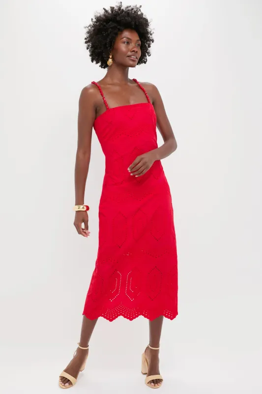 Red Eyelet Beaded Strap Midi Ibiza Dress sold by Tuckernuck