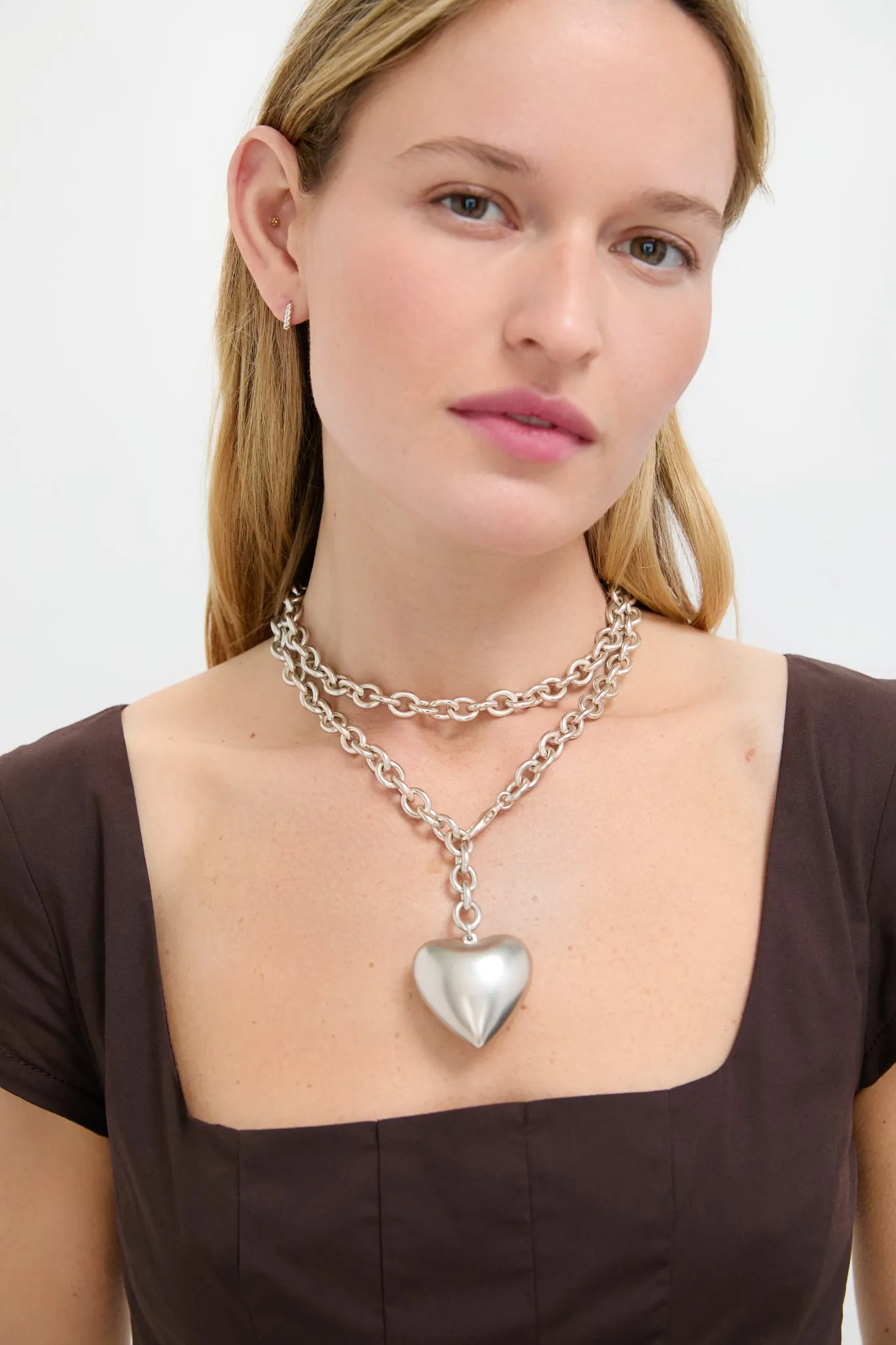 Silver Puffy Heart Necklace sold by Tuckernuck product image thumbnail 2
