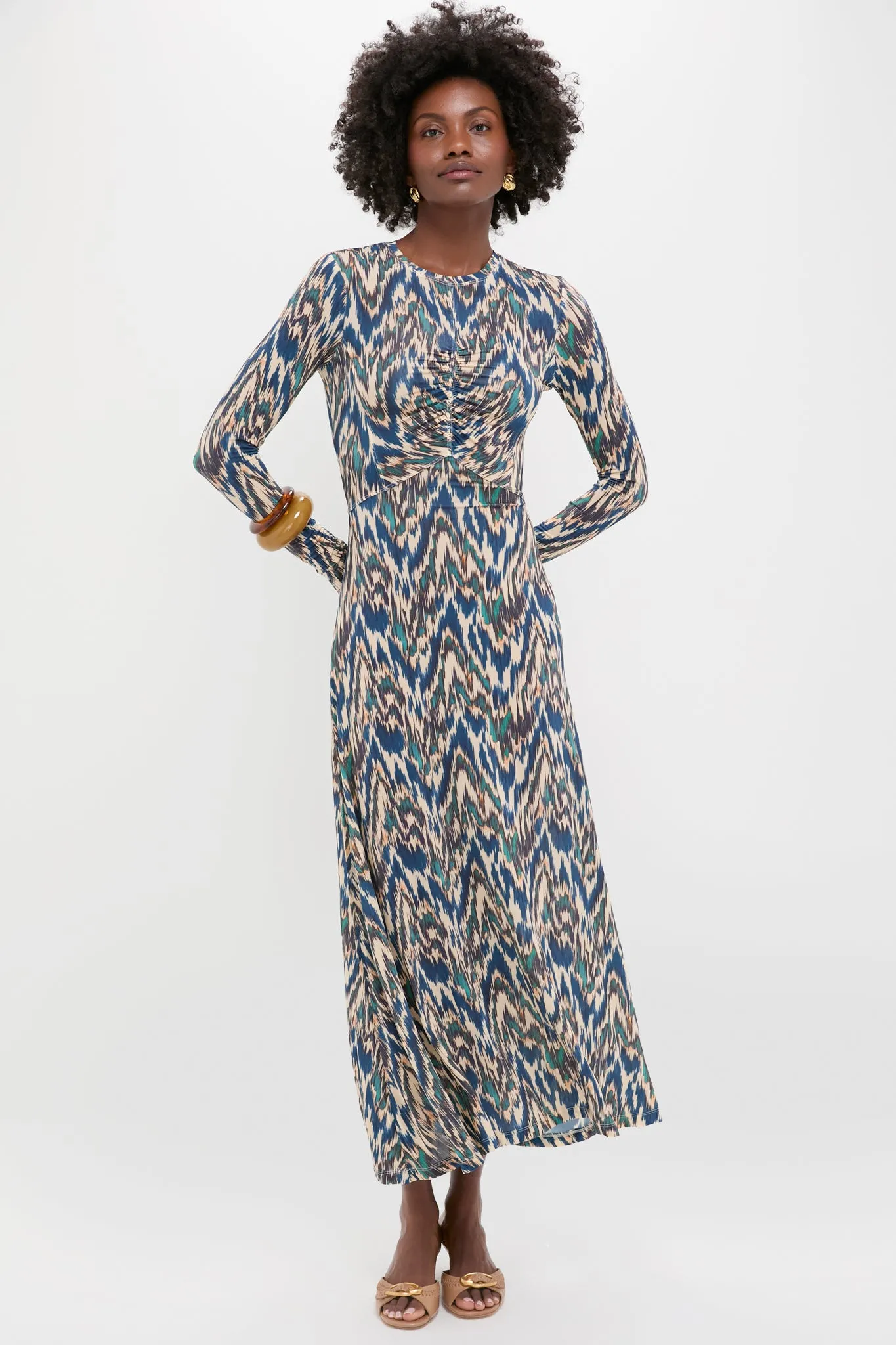 Riverslate Naia Long Sleeve Ruched Midi Dress sold by Tuckernuck