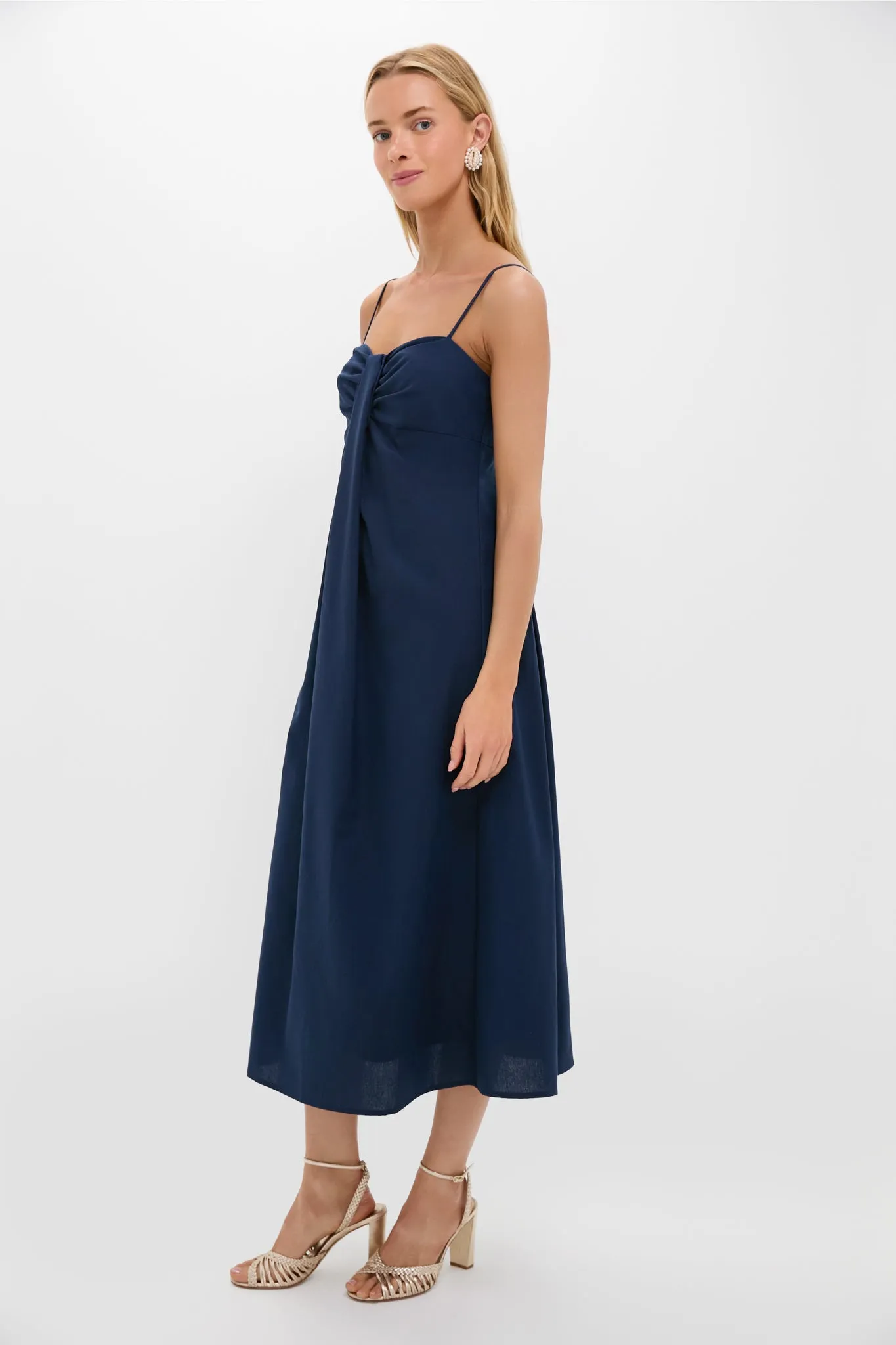 Navy Linen Front Pleated Zoe Dress sold by Tuckernuck product image thumbnail 3