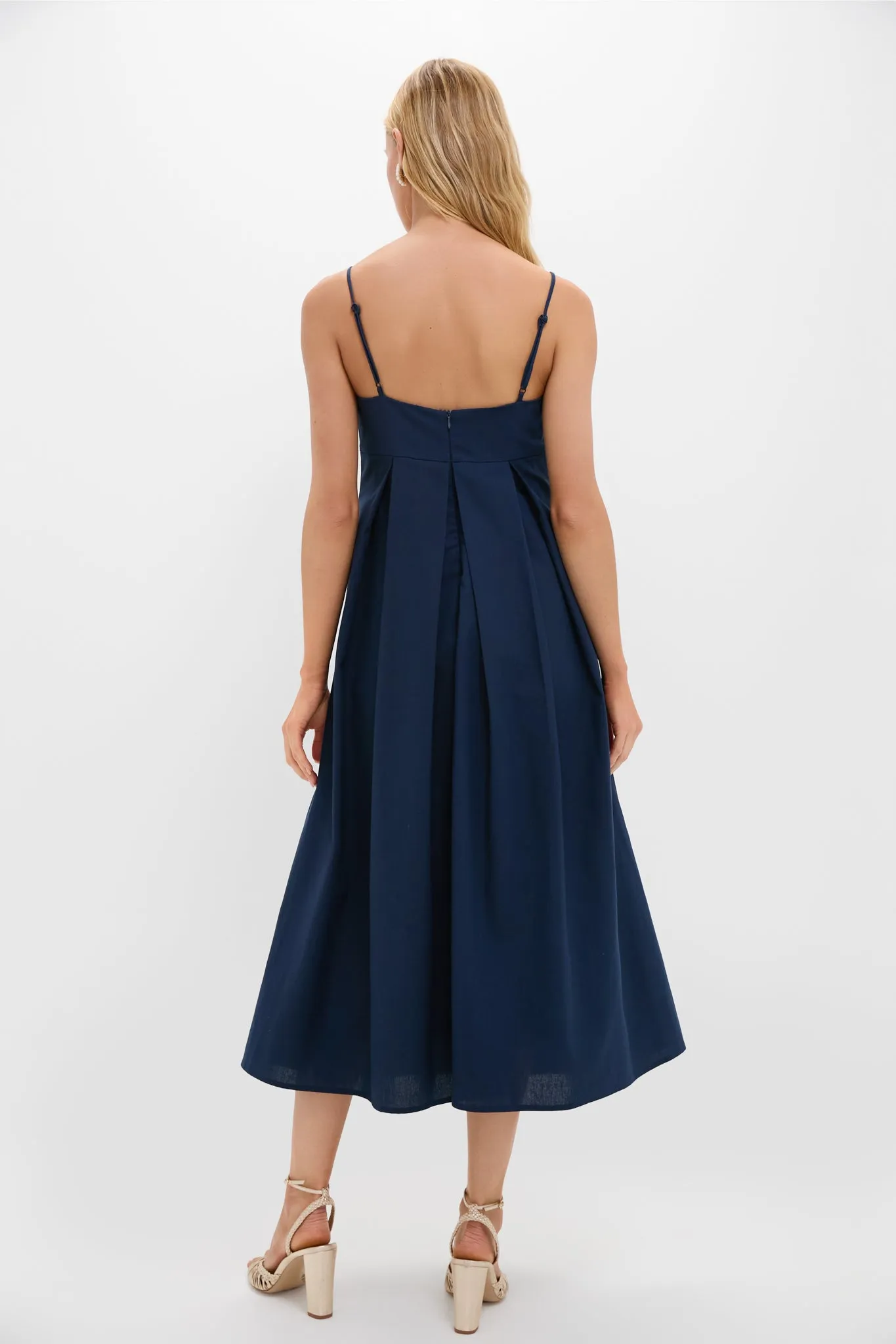 Navy Linen Front Pleated Zoe Dress sold by Tuckernuck product image thumbnail 4