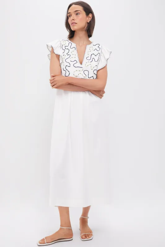 Off White Embroidered Midi Dress sold by Tuckernuck