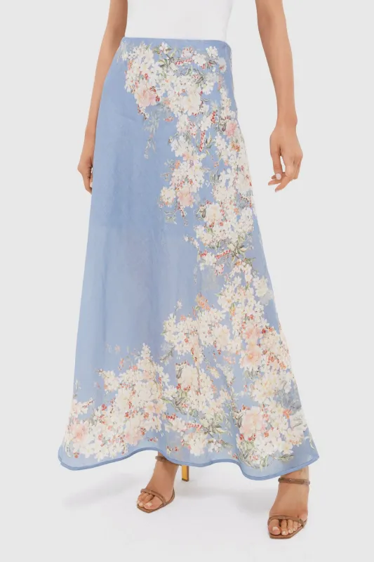 Teal Blue Botanical Floral Cascadian Bias Skirt sold by Tuckernuck