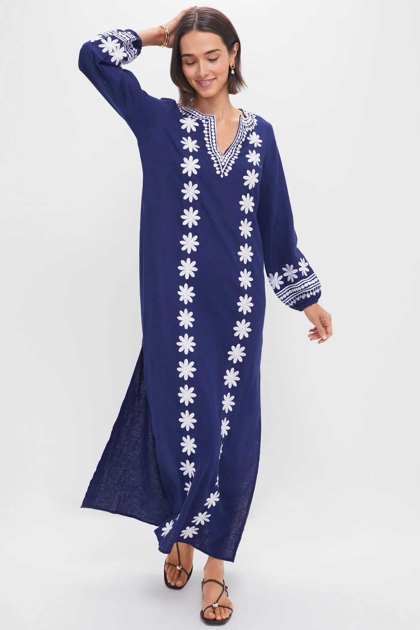 Navy Embroidered Caftan sold by Tuckernuck