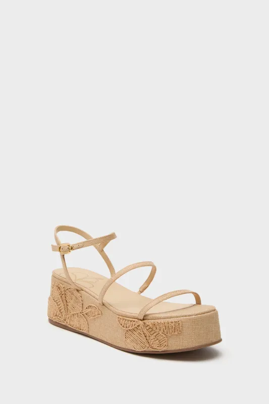 Beige Raffia with Hibiscus Embroidery Gio Platform Sandals sold by Tuckernuck