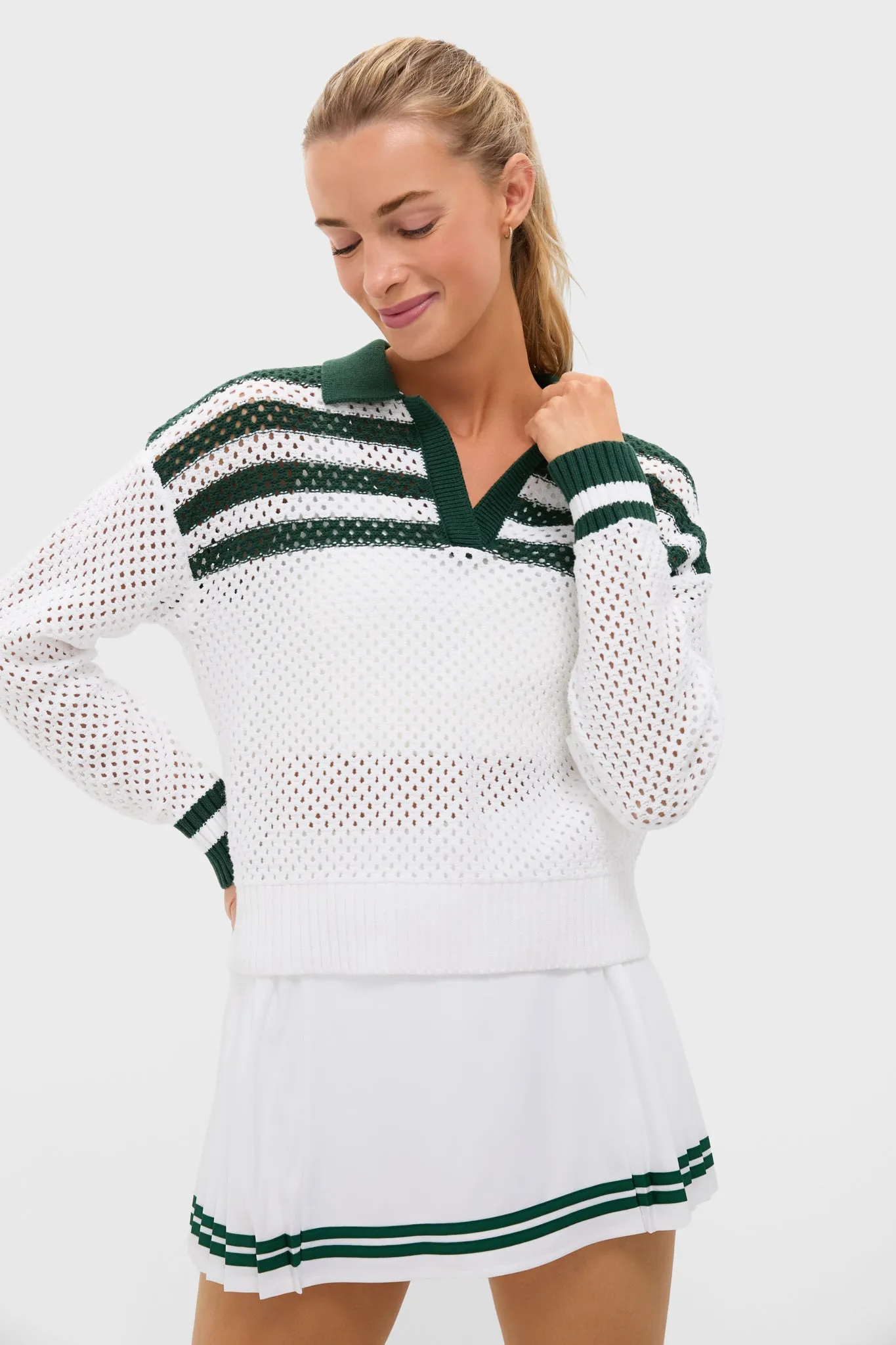 White and Green Mesh Fischer Sweater sold by Tuckernuck