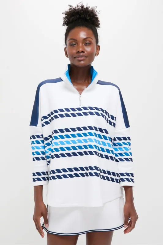White and Blue Tricolor Stripe Hudson Quarter Zip sold by Tuckernuck