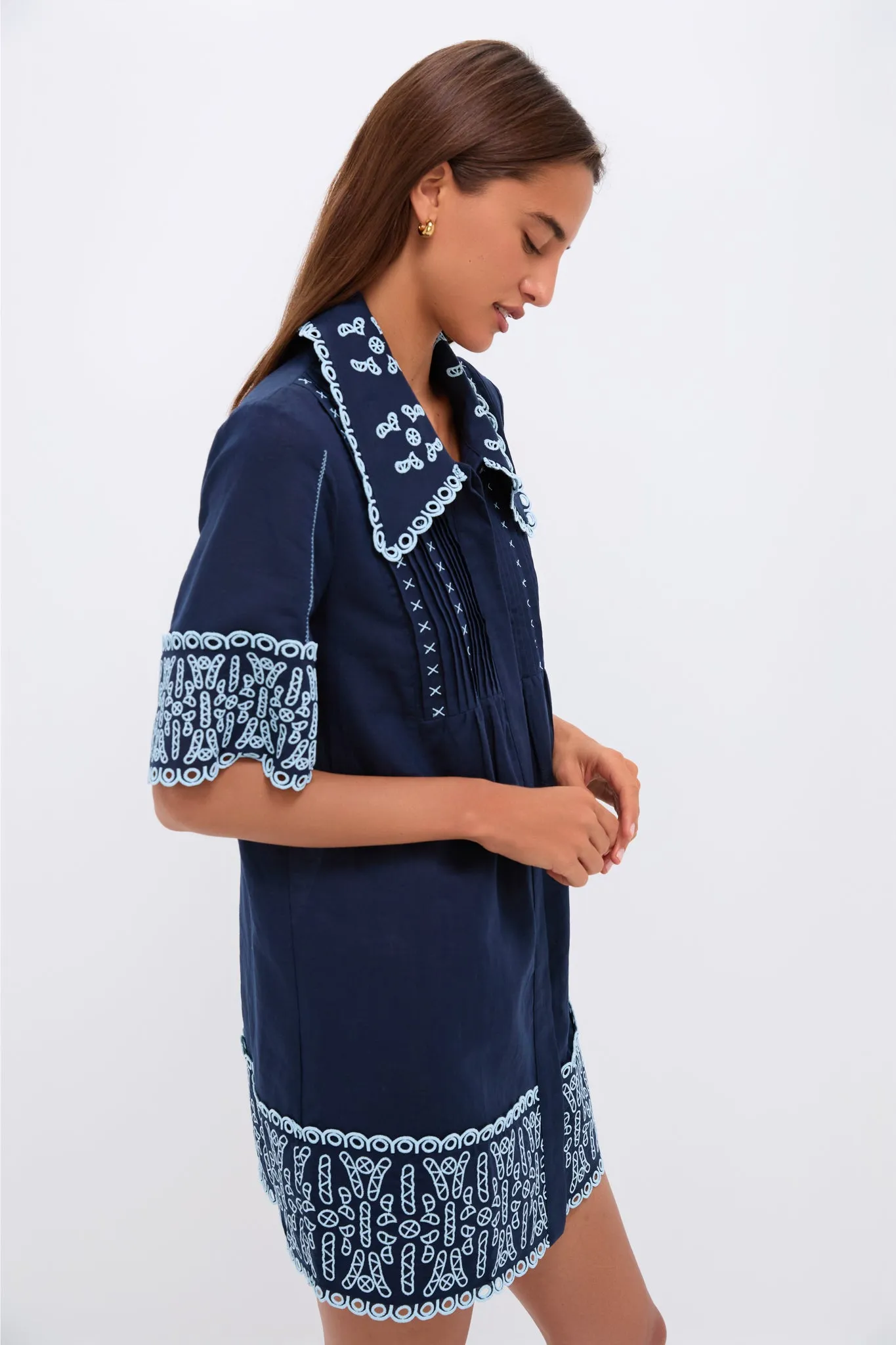 Navy Linen Eyelet Delphine Dress sold by Tuckernuck product image thumbnail 3