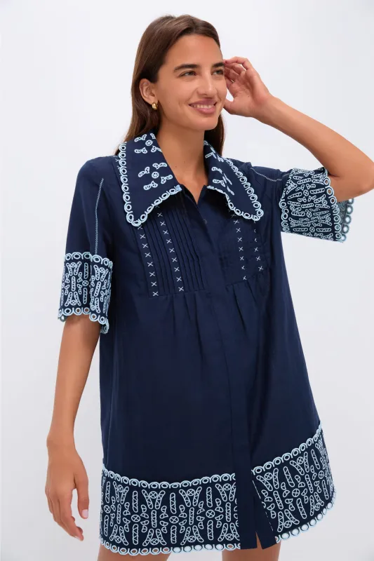 Navy Linen Eyelet Delphine Dress sold by Tuckernuck