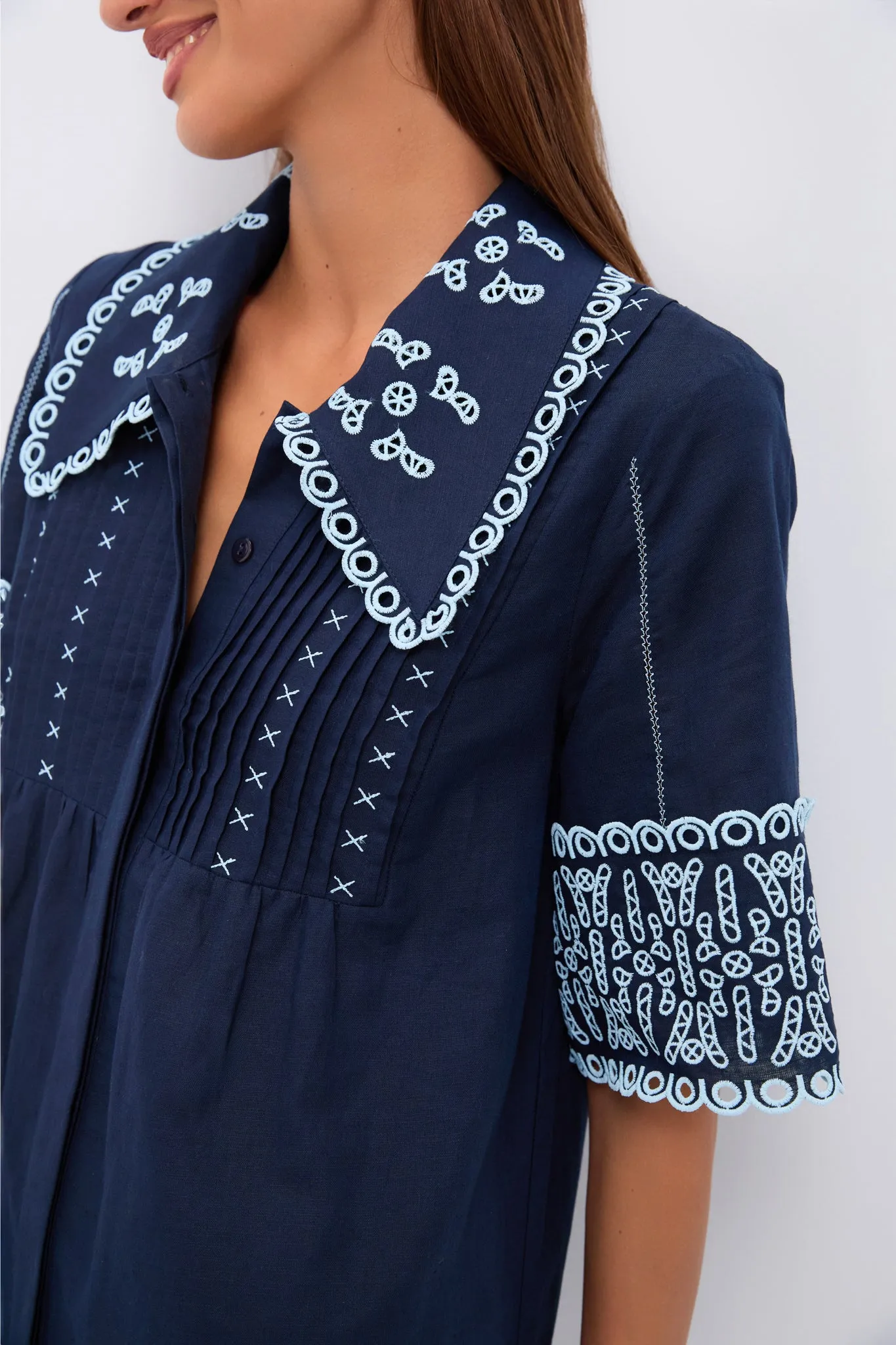 Navy Linen Eyelet Delphine Dress sold by Tuckernuck product image thumbnail 5