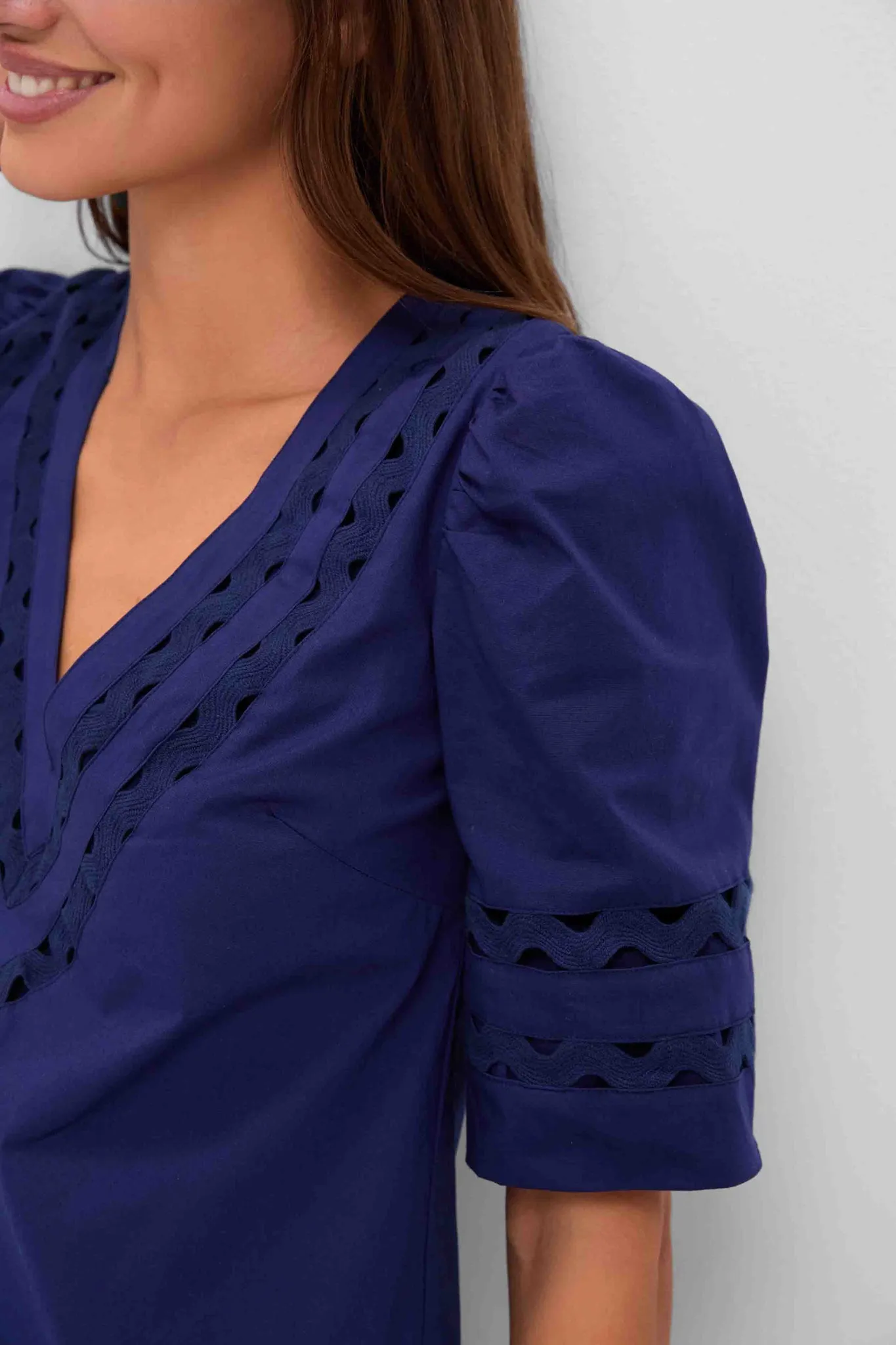 Navy V-Neck Puff Sleeve Mini Dress sold by Tuckernuck product image thumbnail 5