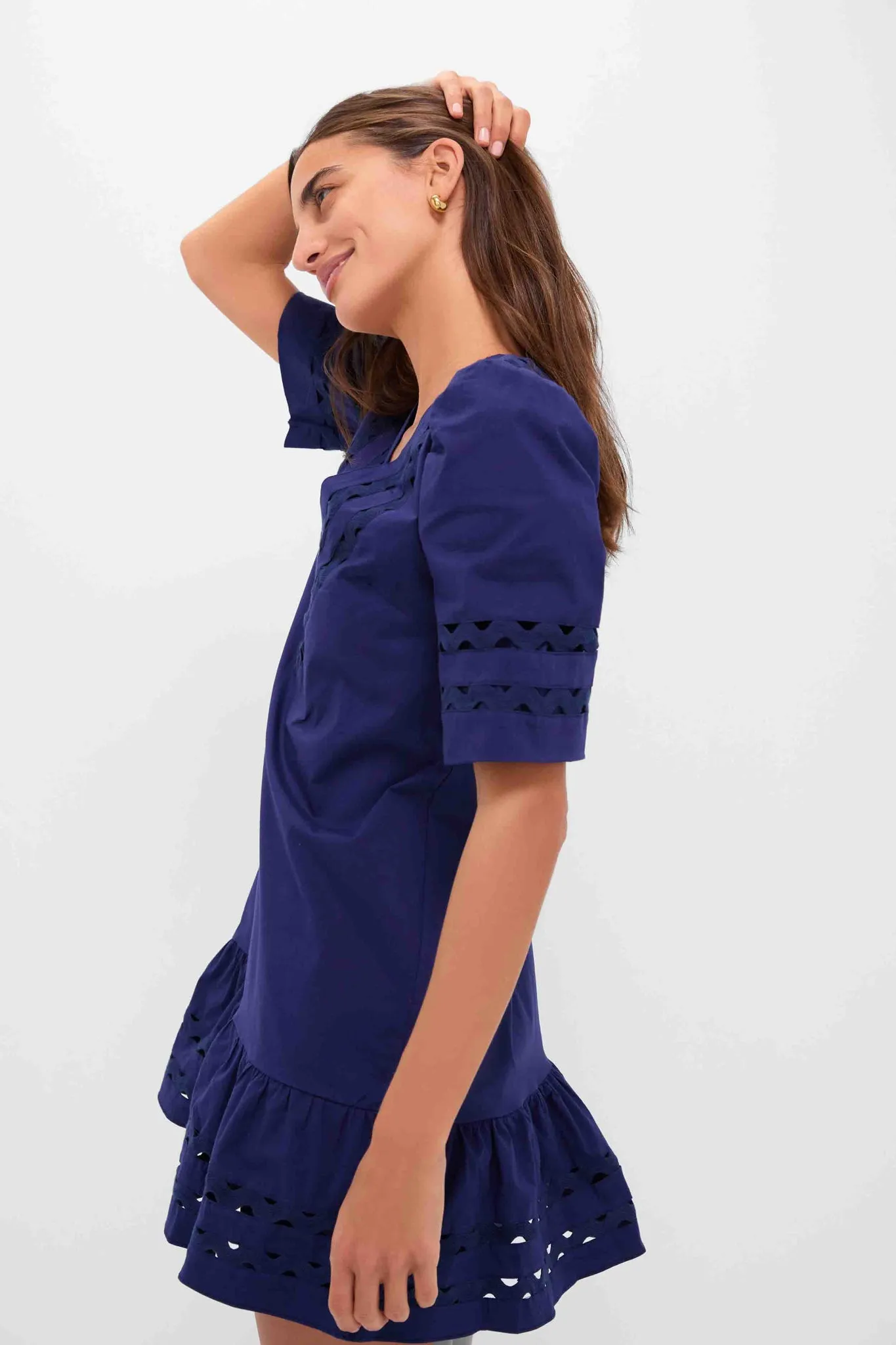 Navy V-Neck Puff Sleeve Mini Dress sold by Tuckernuck product image thumbnail 3