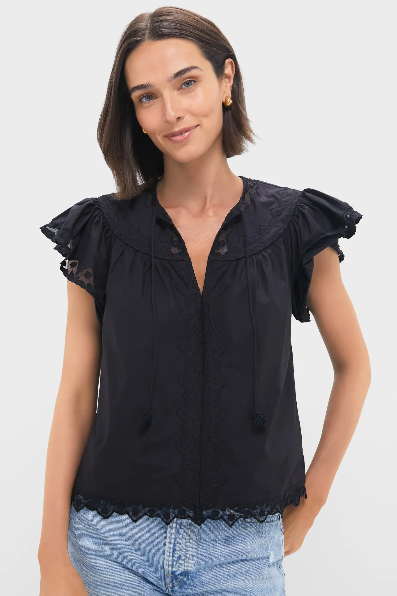 Noir Effie Flutter Sleeve Top sold by Tuckernuck