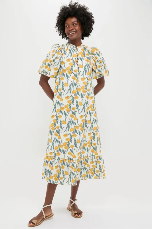 Yellow Amaryllis Floral Mimi Midi Dress made by Tuckernuck