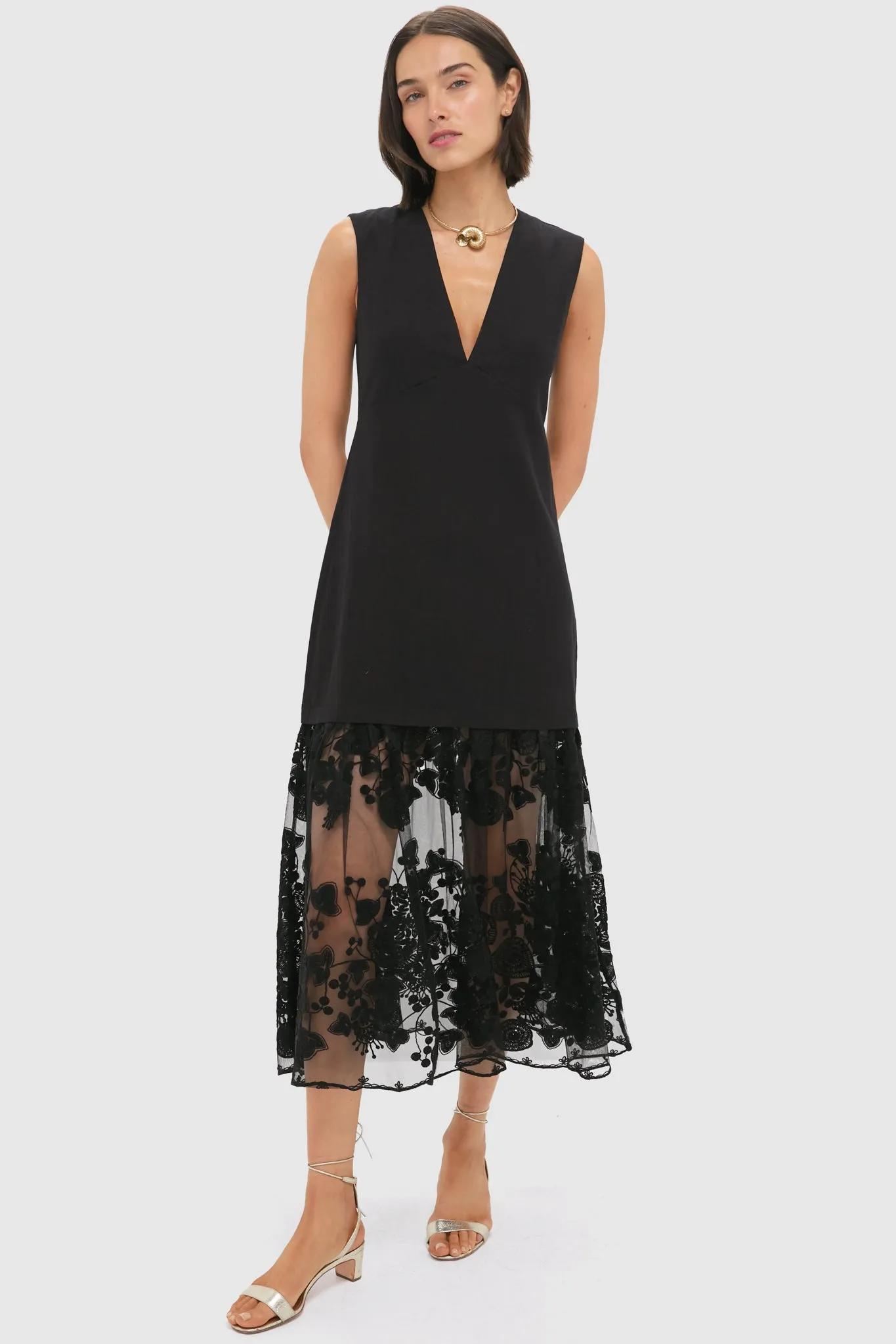 Black Arielle Lace V-Neck Midi Dress sold by Tuckernuck