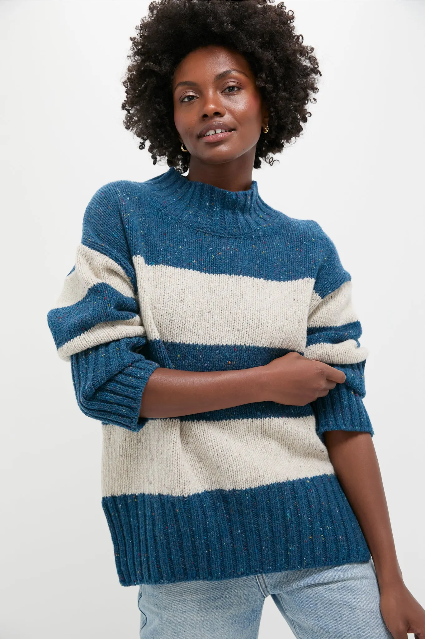 Ink Marl Arna Striped Funnel Neck Sweater sold by Tuckernuck