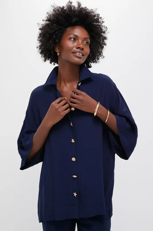 Navy Viscose Charmeuse Nautilus Blouse sold by Tuckernuck