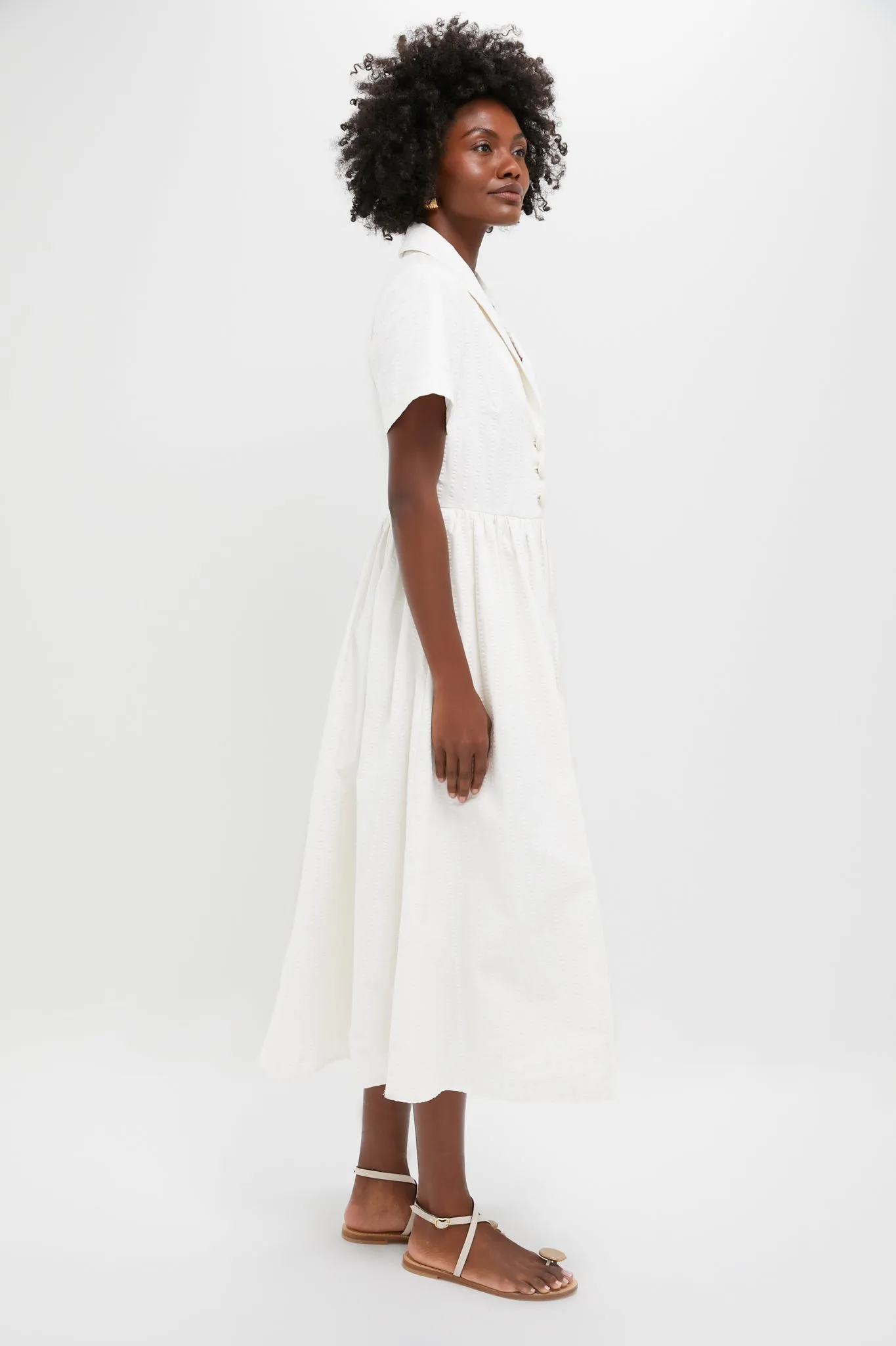 White Seersucker Shawl Collar Adelaide Dress sold by Tuckernuck product image thumbnail 3